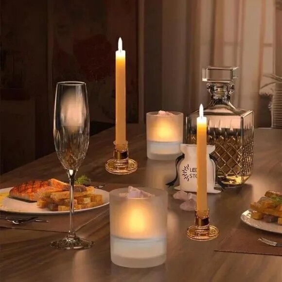 Candle Holders Glass Taper Candlestick Holders Set of 2 Clear Sturdy NEW - Picture 2 of 4